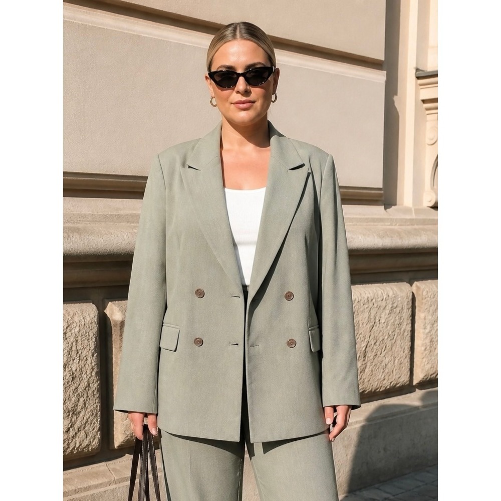 A New Day Womens Double Breasted Blazer Olive Green M Oversized Academia Office